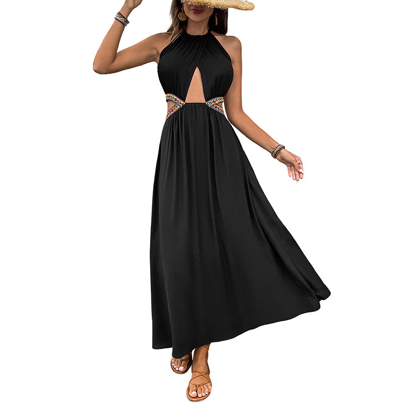 Embroidered Hollow-out Halter Dress