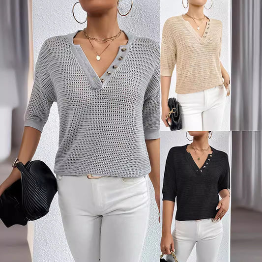 V-neck Hollow Knitwear Top