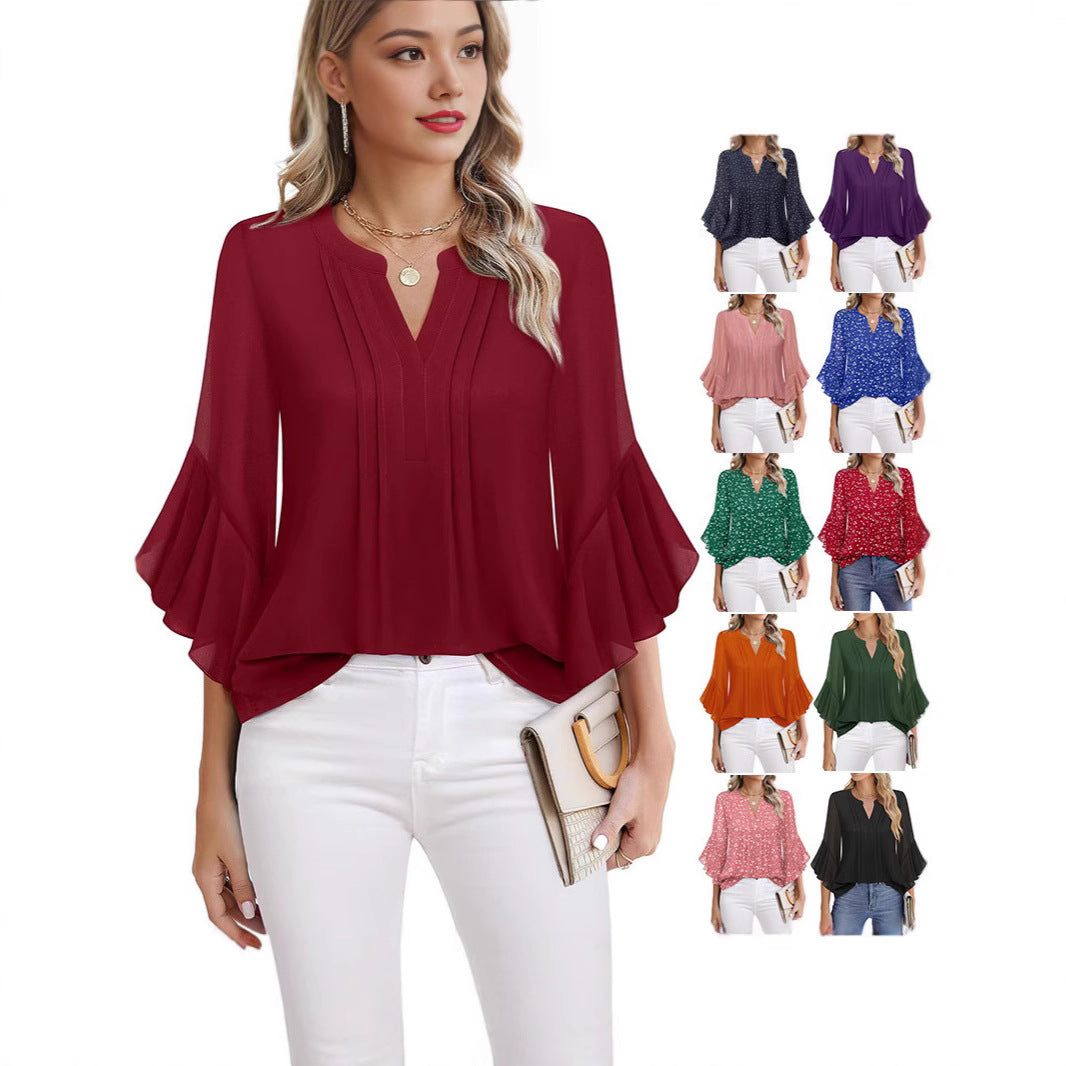 Chiffon Ruffle Sleeves Blouse