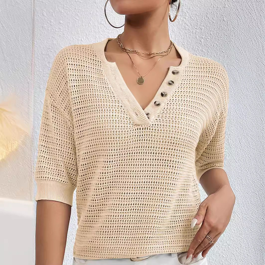 V-neck Hollow Knitwear Top