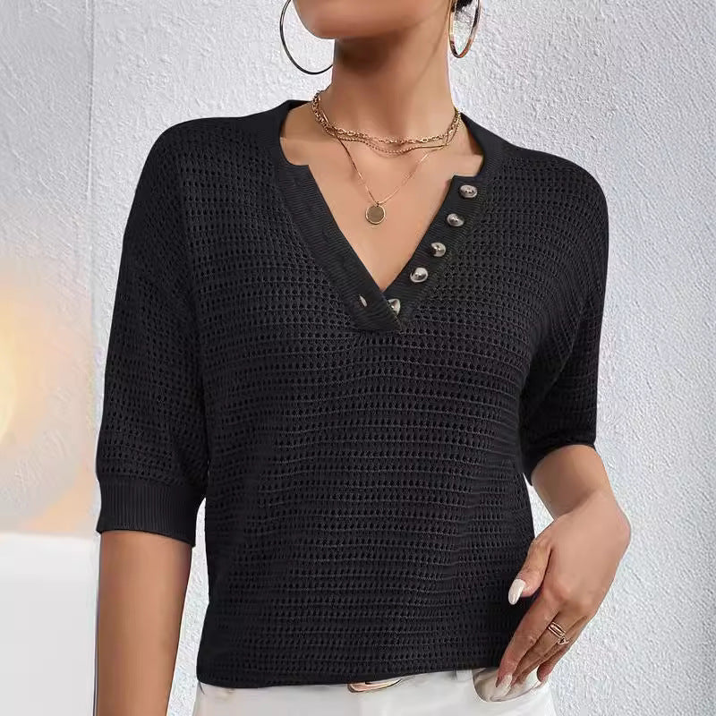 V-neck Hollow Knitwear Top