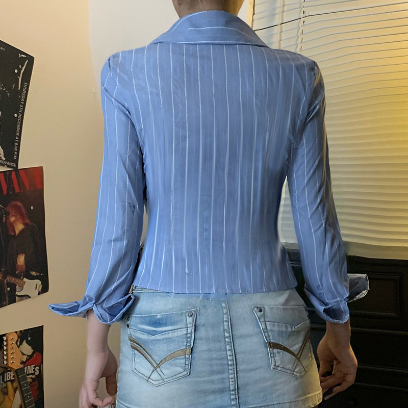 Striped Lapel Slim Top