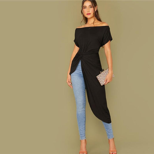 Off Shoulder Asymmetrical Bardot Top