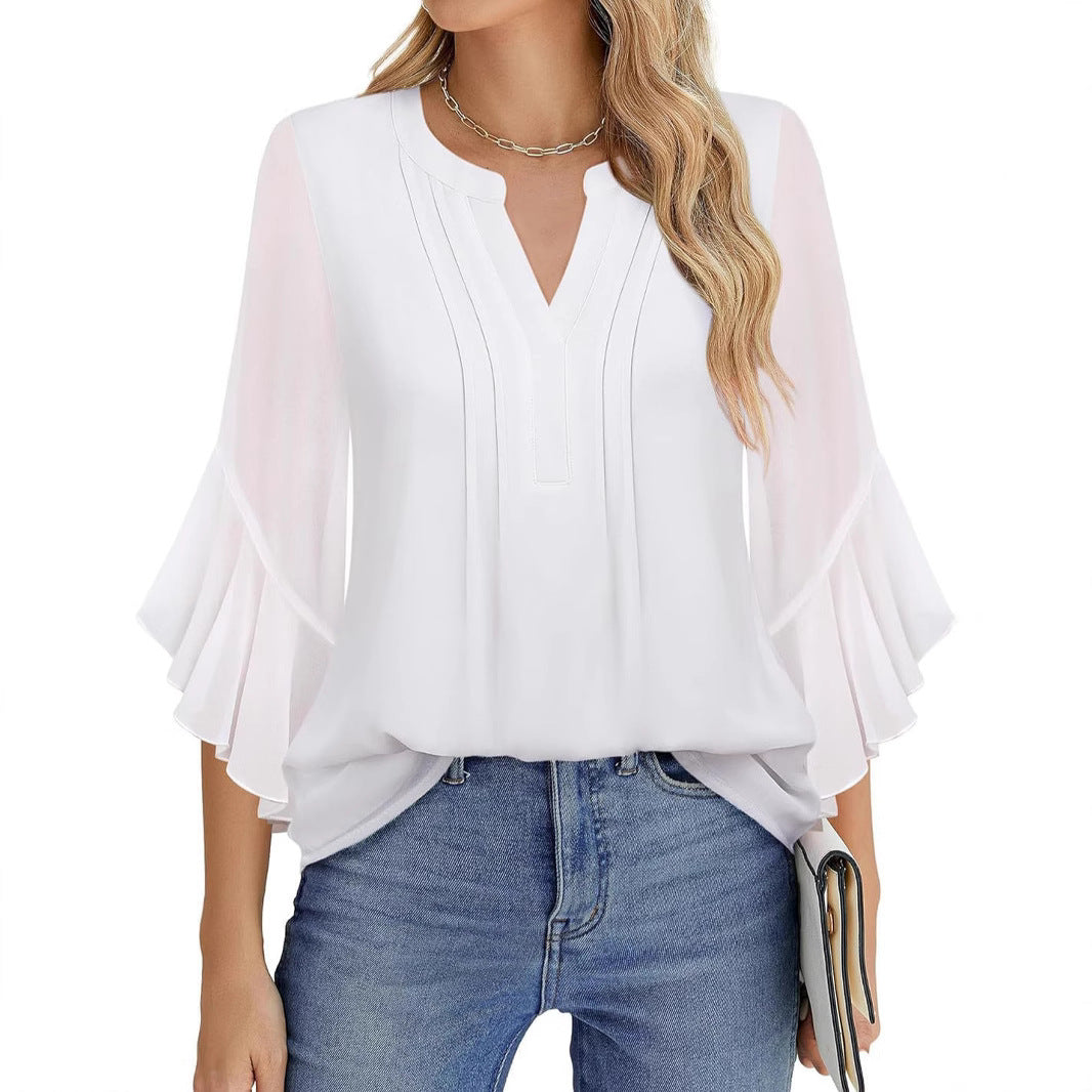 Chiffon Ruffle Sleeves Blouse