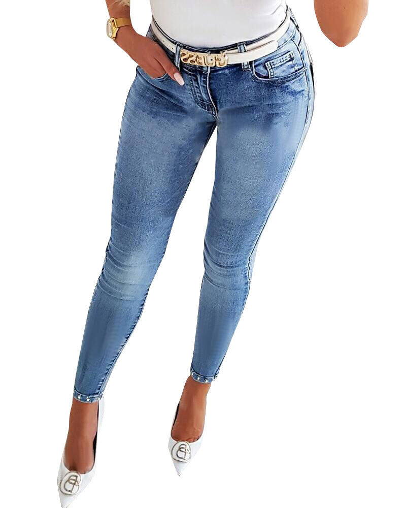 High Waist Beaded Butterfly Jeans