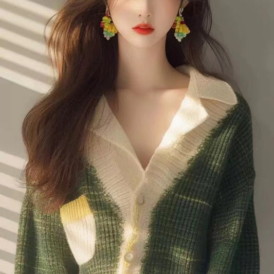 Knitted Long Sleeves V-neck Cardigan