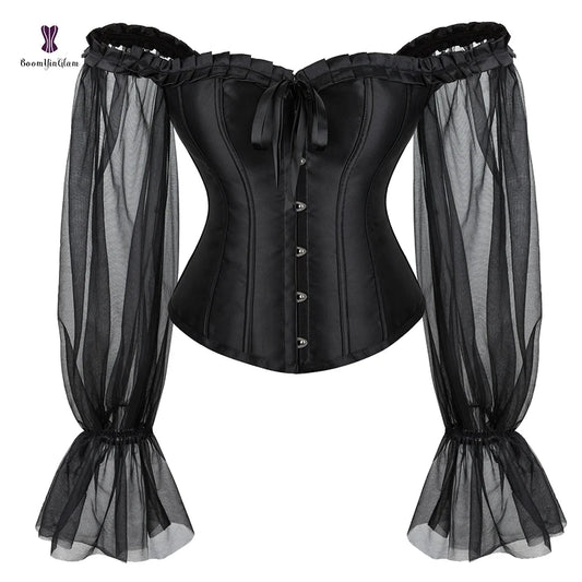 Sheer Long Sleeve Satin Corset