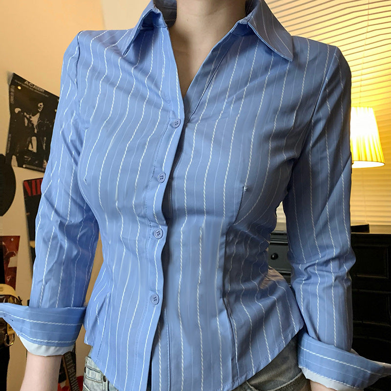 Striped Lapel Slim Top