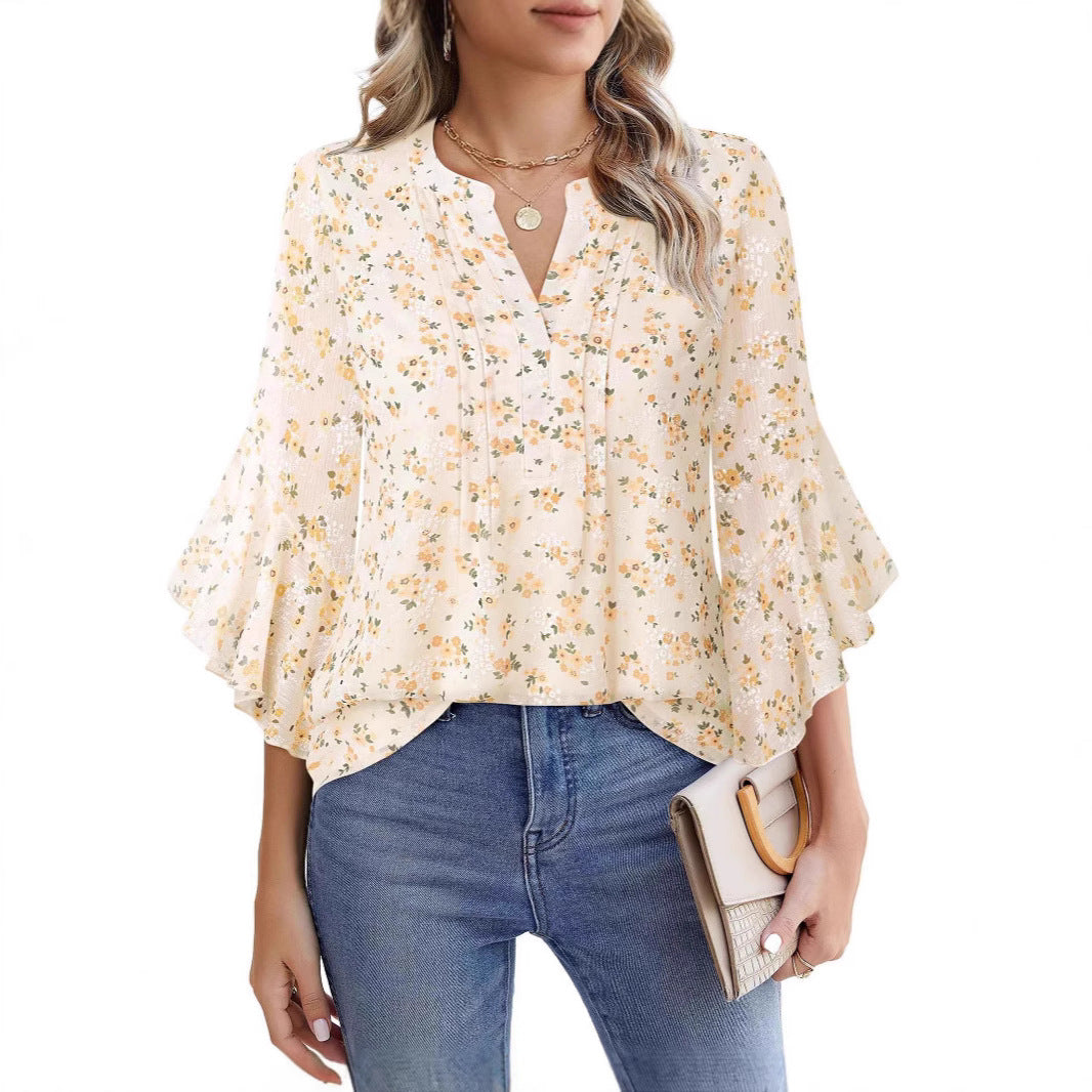 Chiffon Ruffle Sleeves Blouse