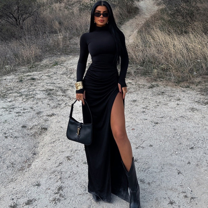 Slim-fit Slit Pleated Dress