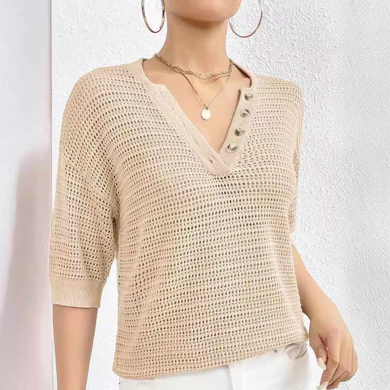 V-neck Hollow Knitwear Top