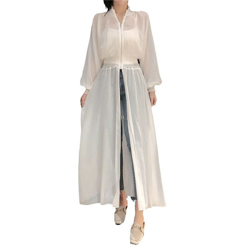 Waist-Controlled Chiffon Overcoat