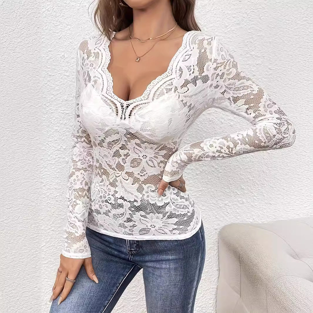 Elegant V-neck Lace Top
