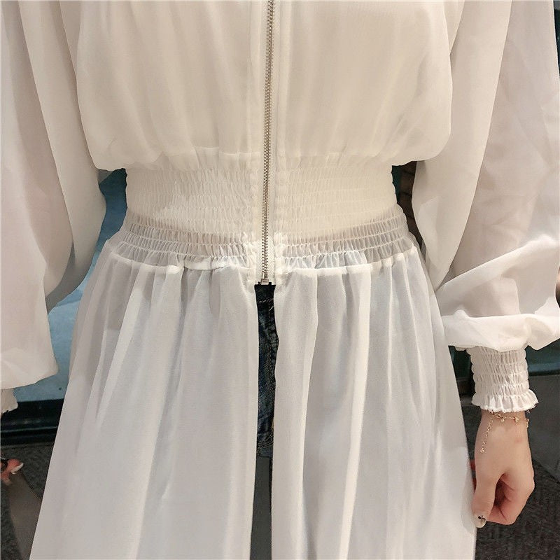 Waist-Controlled Chiffon Overcoat