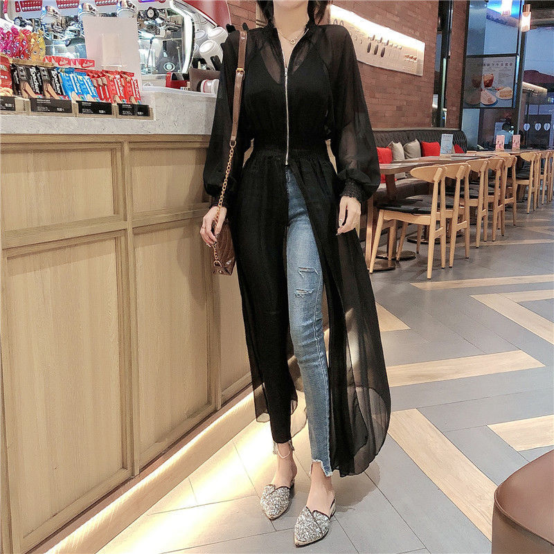 Waist-Controlled Chiffon Overcoat