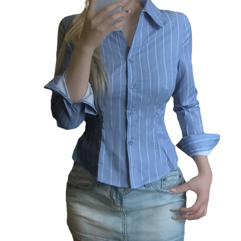 Striped Lapel Slim Top