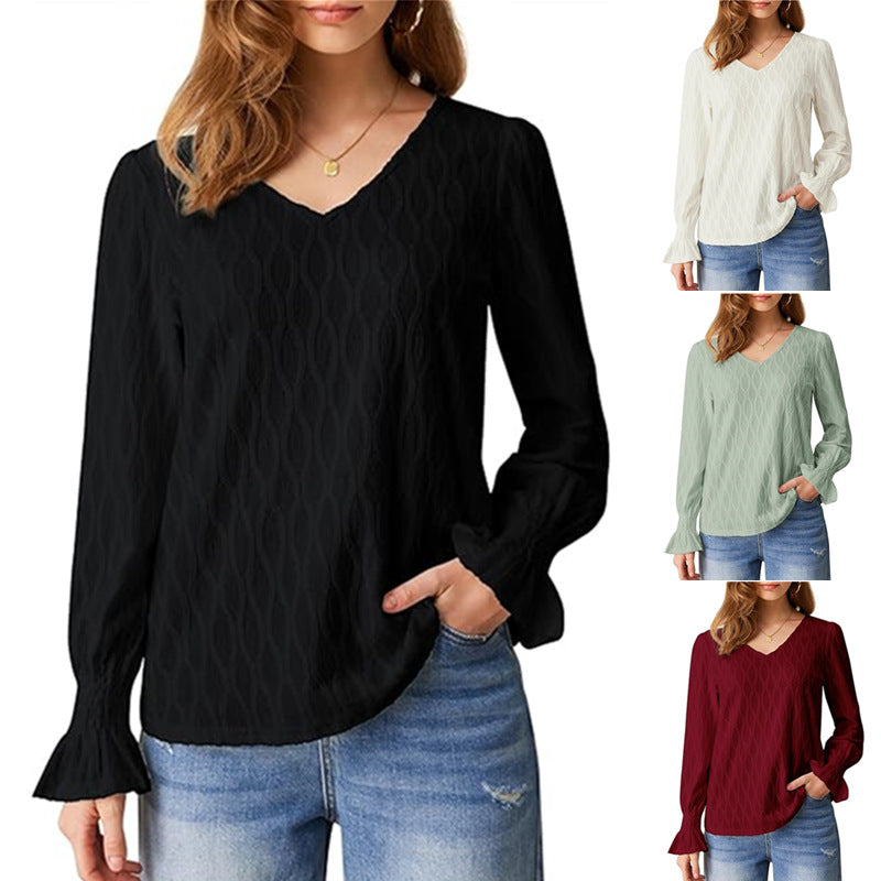 Long Sleeve V-neck Smocking Top