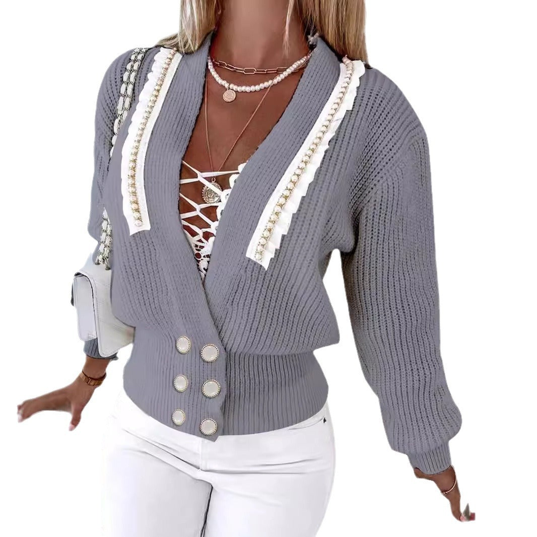 Pearl Accent Long Sleeve Cardigan