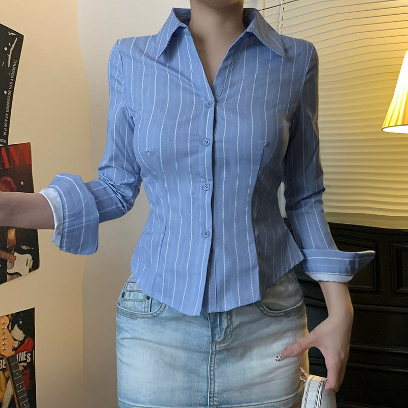 Striped Lapel Slim Top