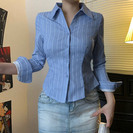 Striped Lapel Slim Top