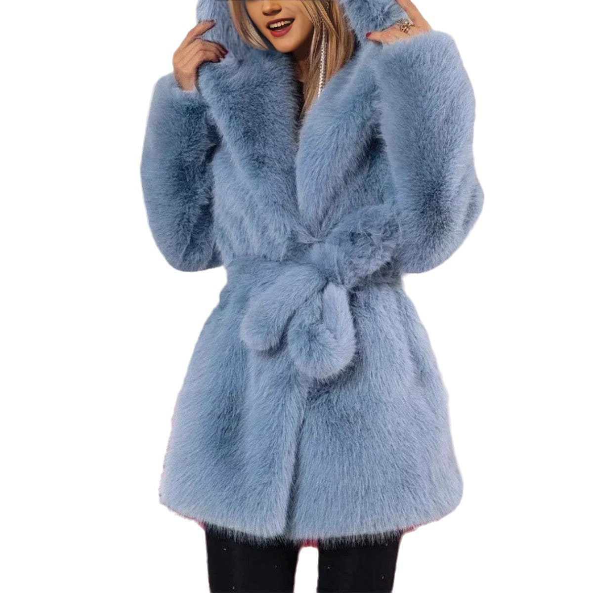 Elegant Hooded Faux Fur Coat