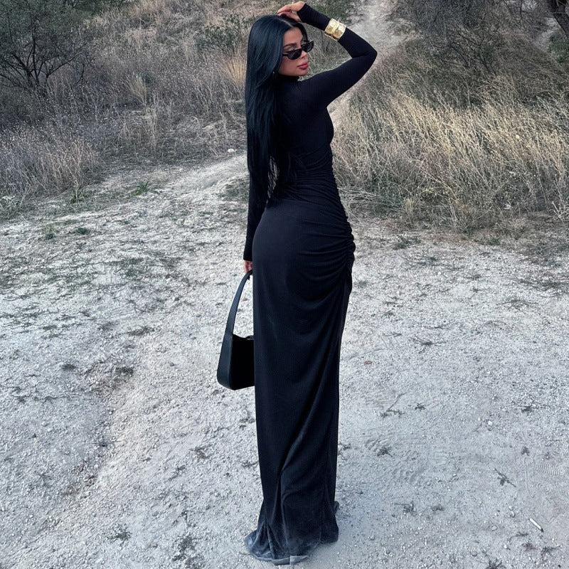 Slim-fit Slit Pleated Dress