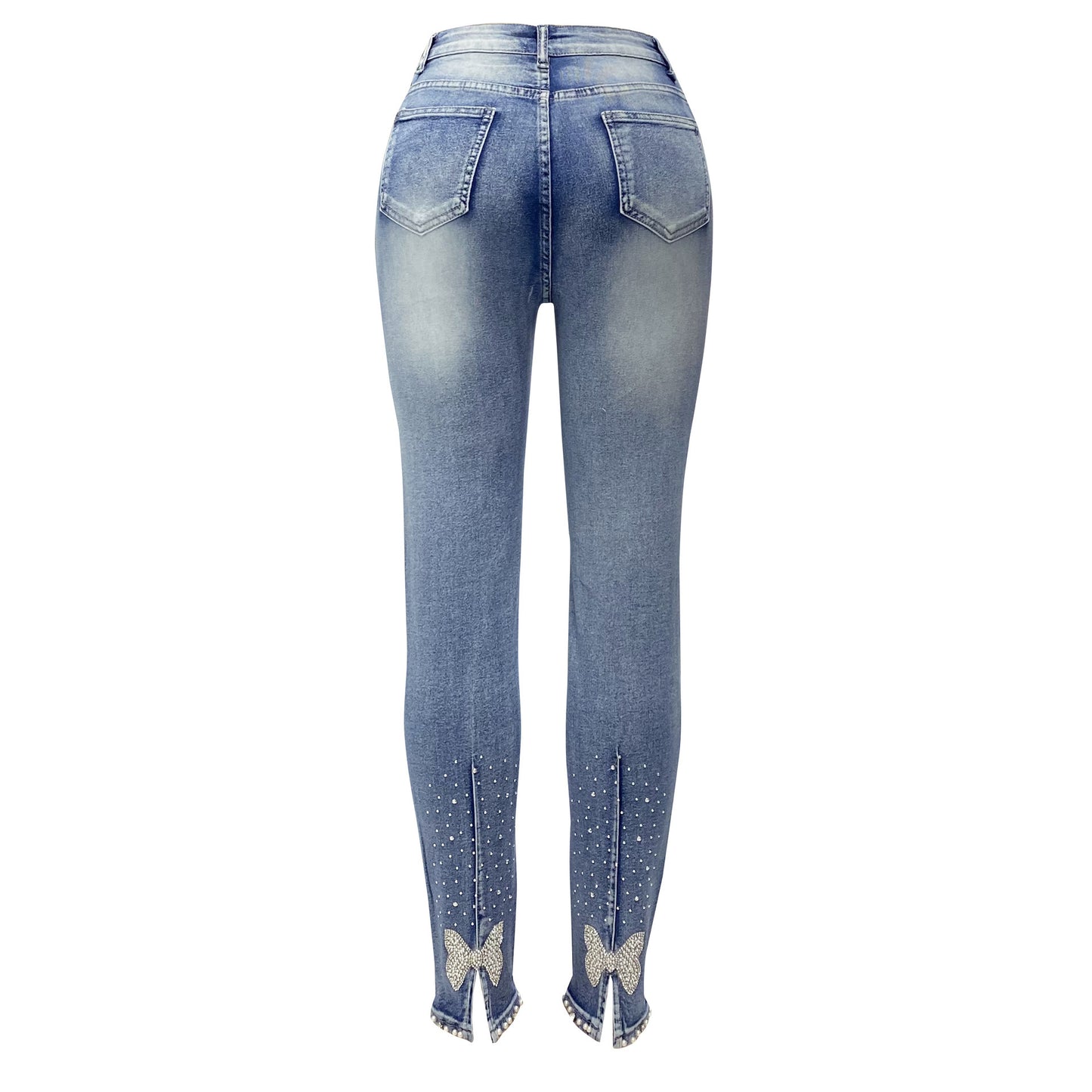High Waist Beaded Butterfly Jeans