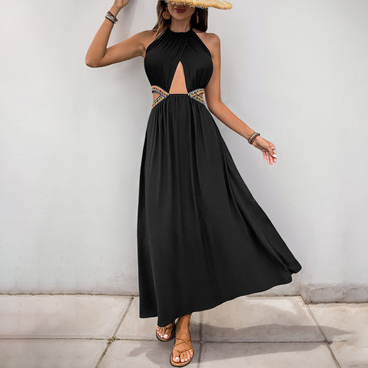 Embroidered Hollow-out Halter Dress
