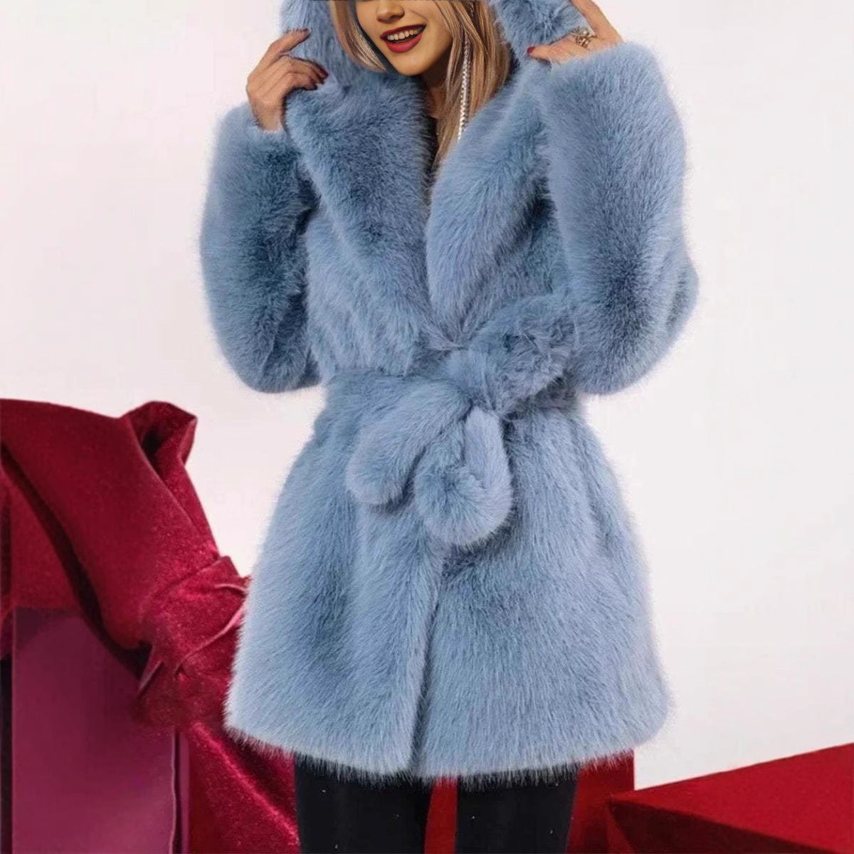 Elegant Hooded Faux Fur Coat