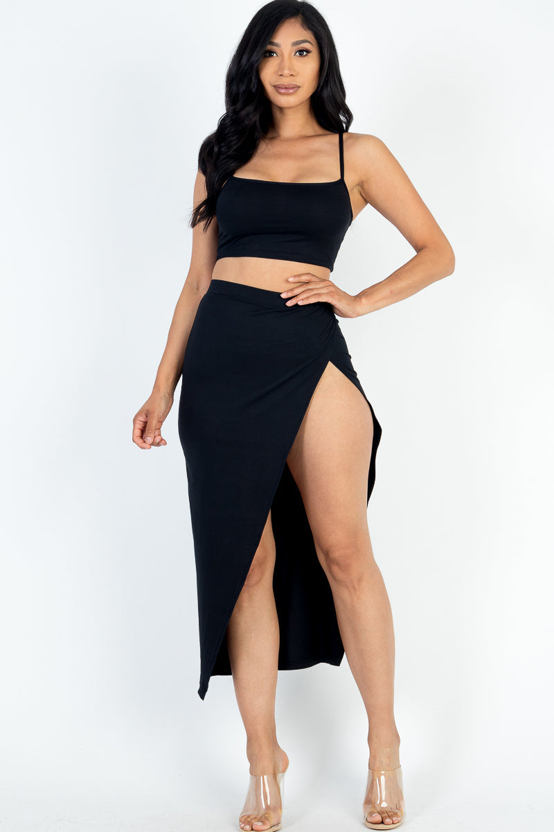 Crop Cami & Split Thigh Maxi Skirt Set