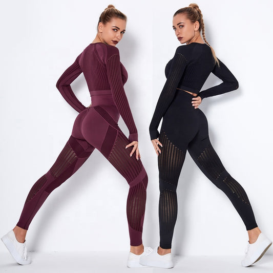 2 Piece - High Waist Fitness Leggings & Long Sleeve Yoga Set